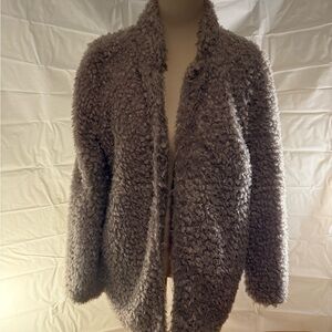 bishop + young Gray Teddy Jacket with Plush Texture and Open Front Style